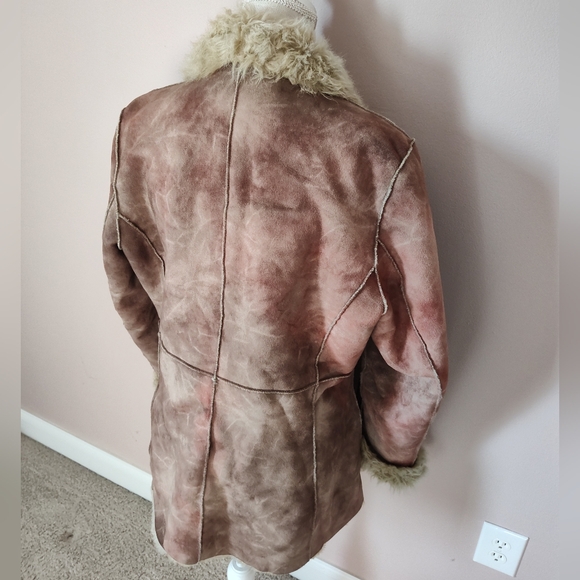 🥰 Vintage Y2K OUTBROOK "Penny Lane" Faux Suede/Faux Fur Overcoat, Distressed, M - Picture 10 of 16